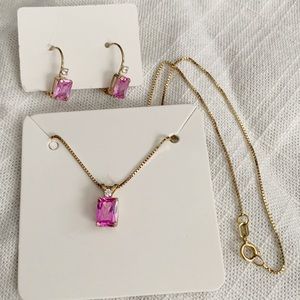 10k Gold Sets of Natural Pink Topaz and CZ
